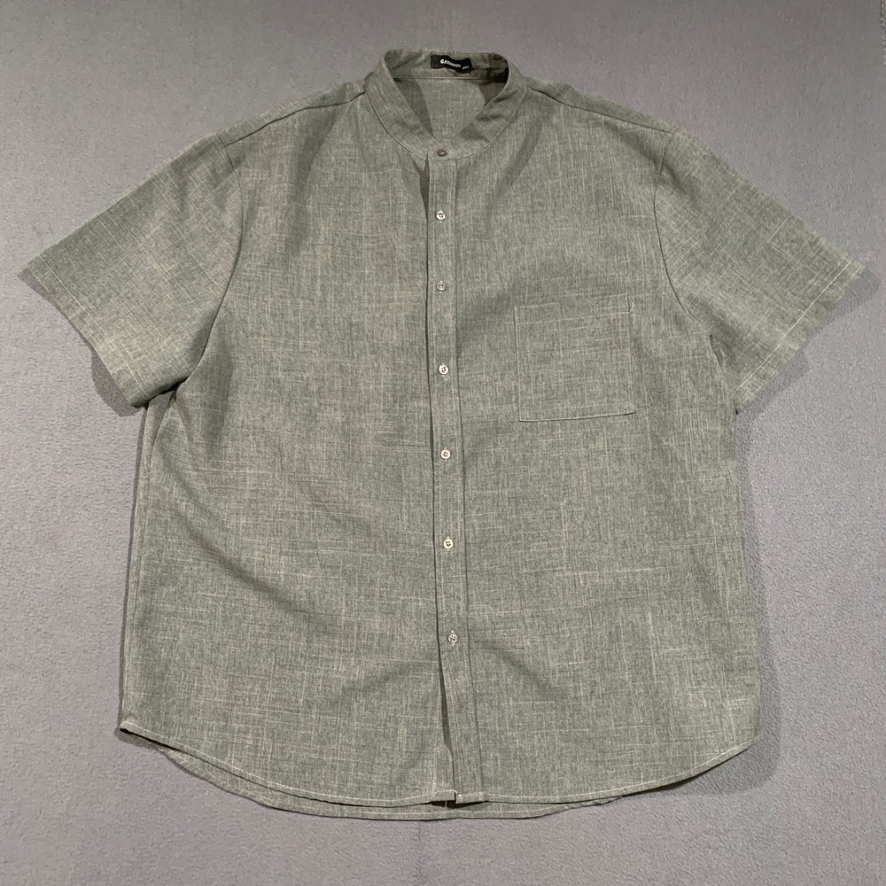 Garamode Mens 4XL Green Band Collar Short Sleeve Button Up Shirt